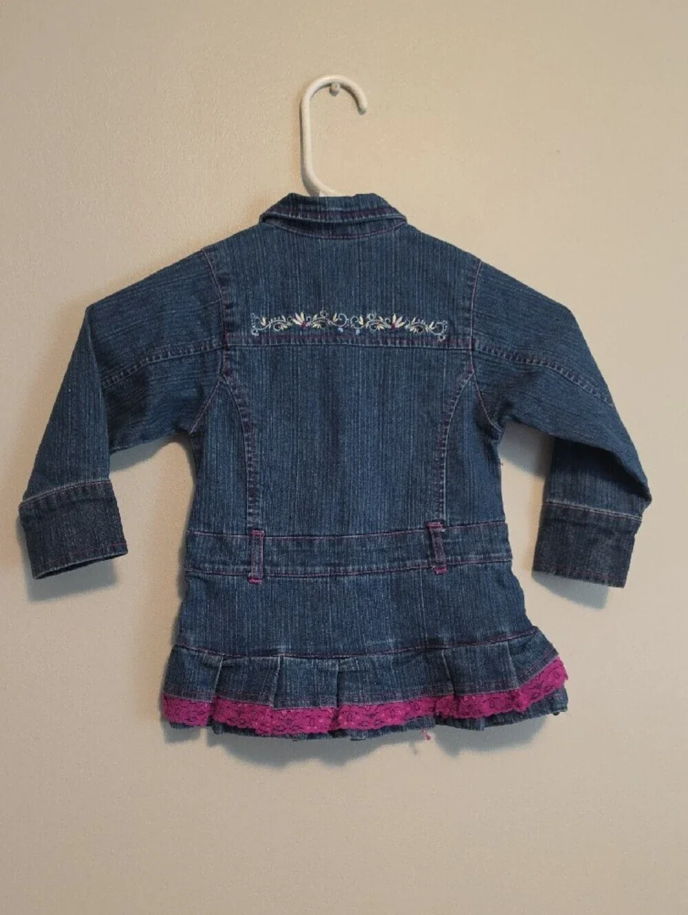 Disney Tinkerbell Girls Blue Denim Jacket with Pink Lace Trim and